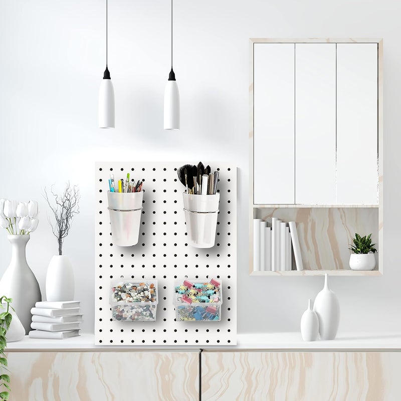 Kuhome 6 Sets Pegboard Bins and Cups with Pegboard Hooks, Pegboard Accessories Baskets, Hooks for Pegboard Cup Holder for Organizing Craft Tools Storage Garage Office Workbench Transparent - Image 3